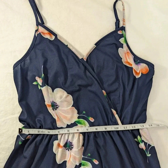 Navy floral, ruffle tank midi summer dress womens size large   D10 - Picture 7 of 10